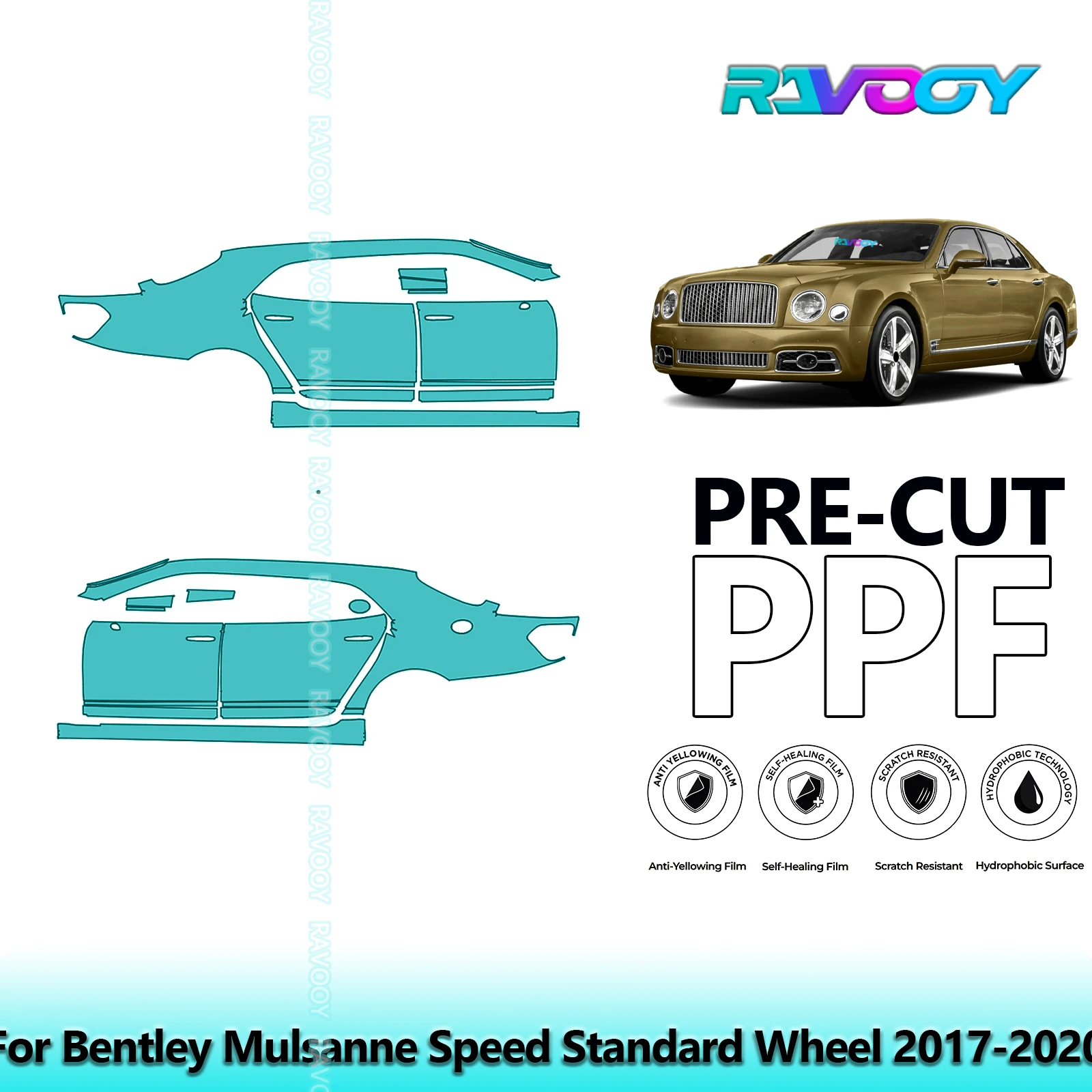 

For Bentley Mulsanne Speed Standard Wheel 2017-2020 8.5mil Pre-Cut PPF Door & A/B Pillar Kit TPU Paint Protection Film Set