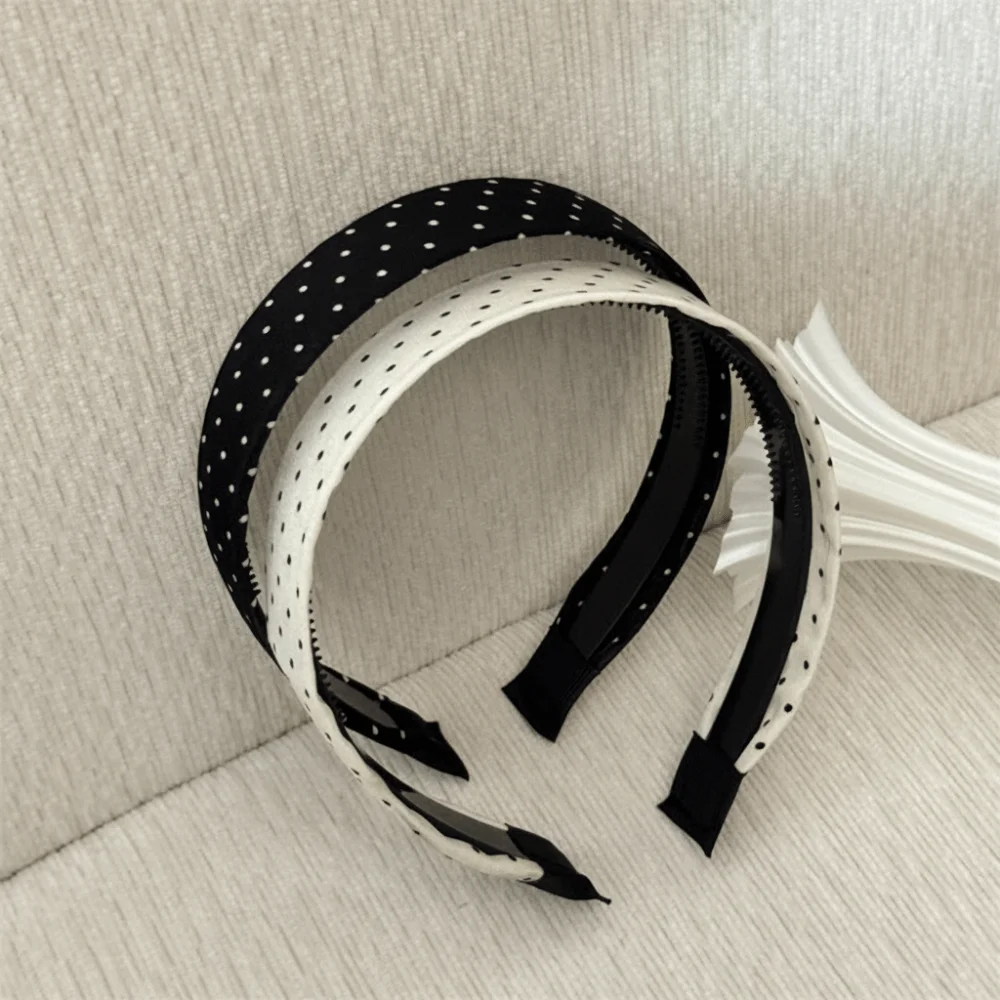Fashion Black White Polka Dot Headband Non-Slip Cloth And Plastic Hair Band Wide Headband Women