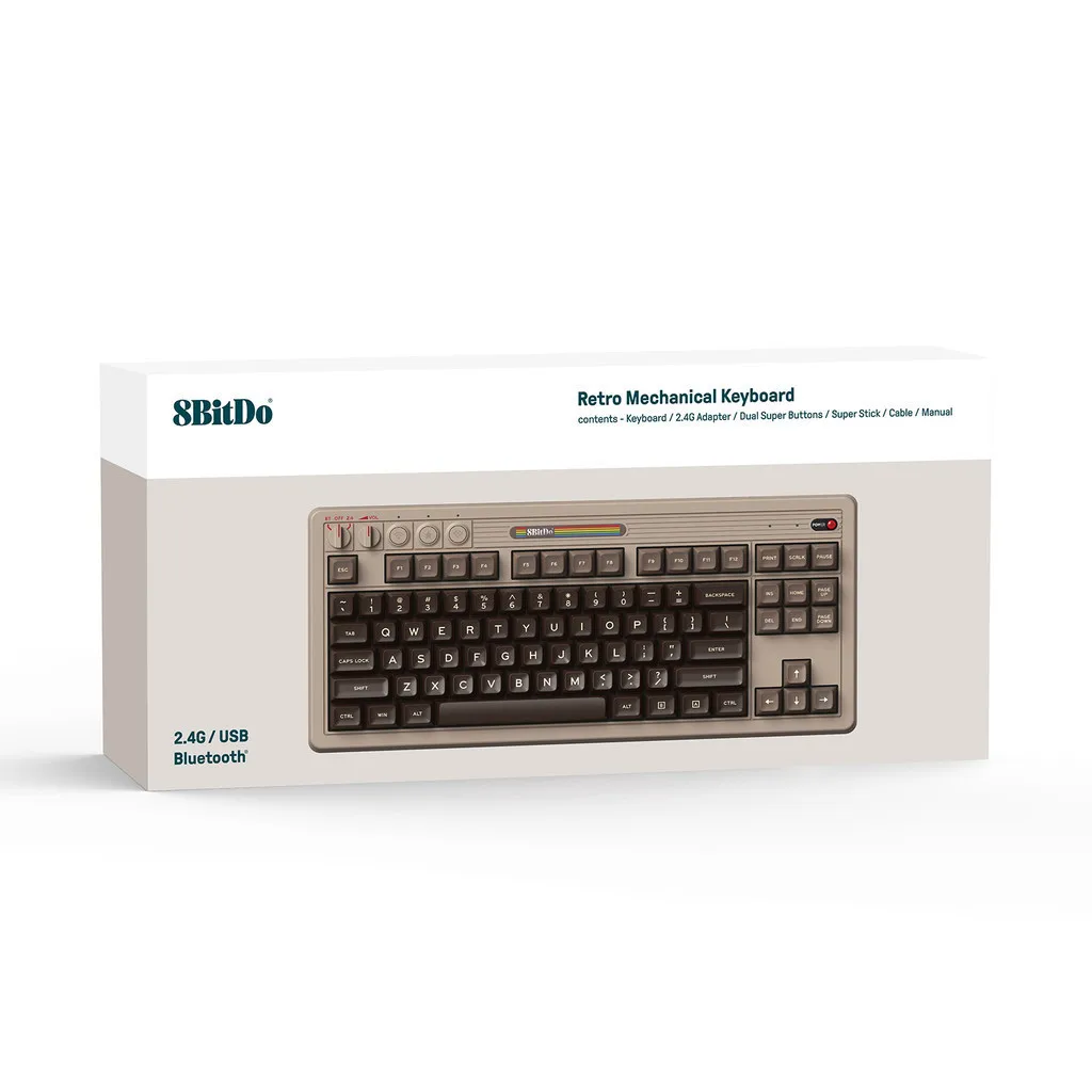 Tastiera meccanica retrò 8BitDo edizione C64 Tastiera da gioco sostituibile a caldo Bluetooth/2.4G/USB-C con 87 tasti per Windows Android