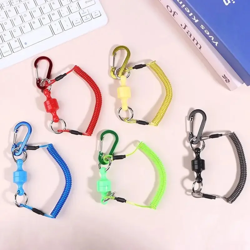 Magnetic Net Release Holder With Coiled Lanyard Fly Fishing Tools Strong Magnet Fast Buckle Anti-Drop Rope Accessories