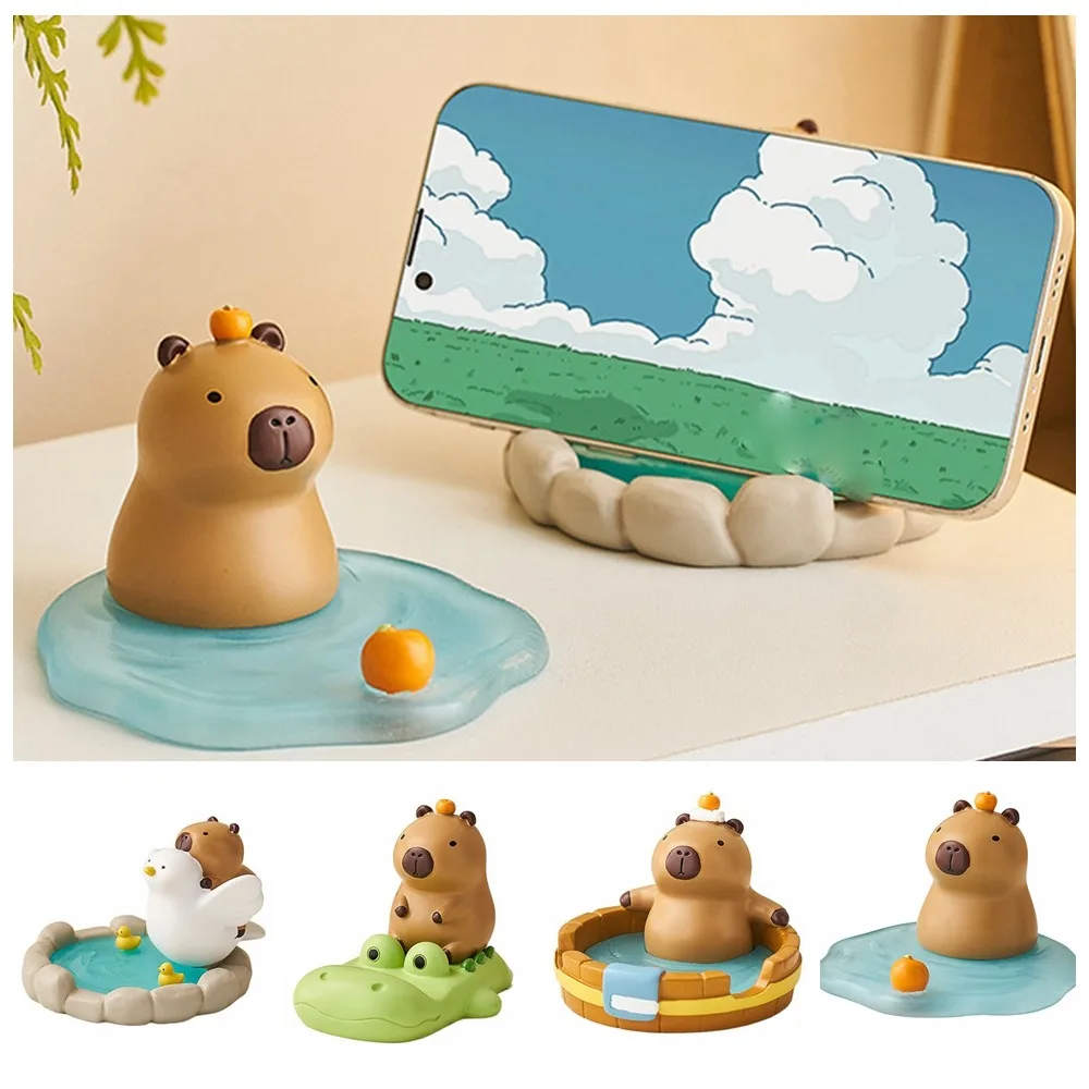 Crocodile Capybara Phone Holder Animal Figurines Ornament Capybara Mobole Phone Stand Cartoon Cute Capybara Model Toy