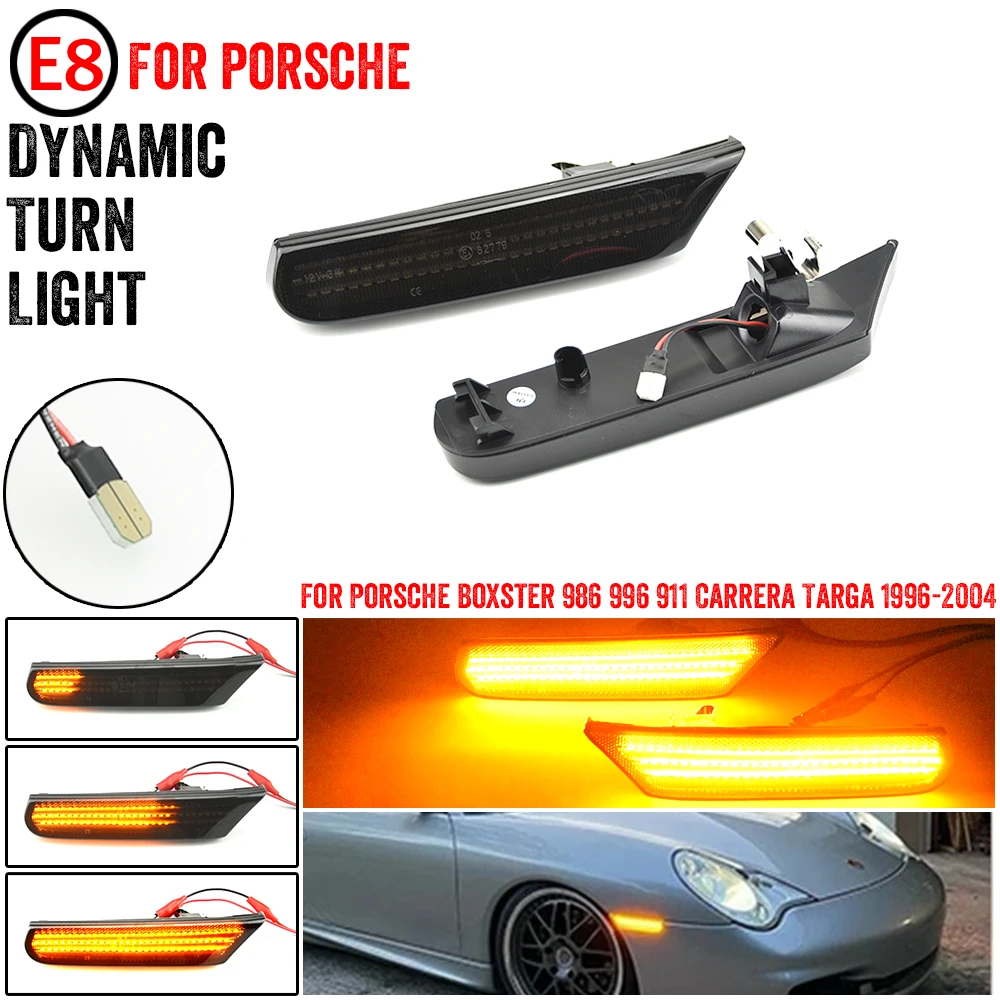 Smoked/Crystal Lens Dynamic Amber LED Side Marker Turn signal Light For Porsche Boxster 986 996 911 Carrera Targa 1996-2004