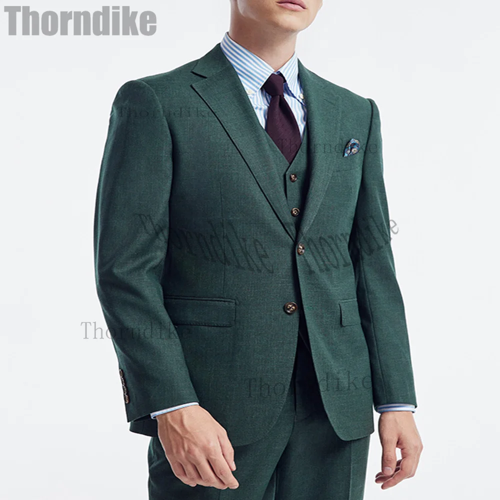 Thorndike Mens Three Piece Casual Suit Slim Fit Notch Lapel Slim Fit Tuxdeo Fashion Wedding Party Blazer Set( Jacket+Pants+Vest)