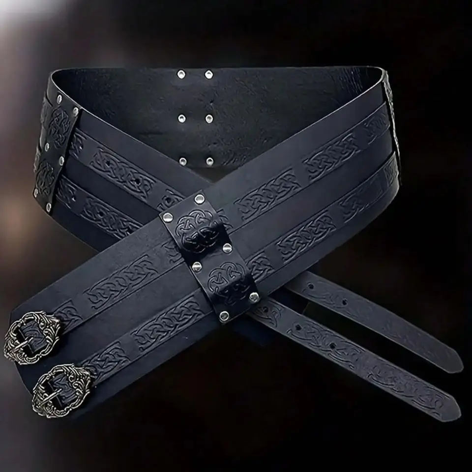 VTG medieval renaissance fair OOAK cage belt Handmade wide armor belt Viking Viking Leather Armor Belt Celtic Personalizable Medieval  main image 4