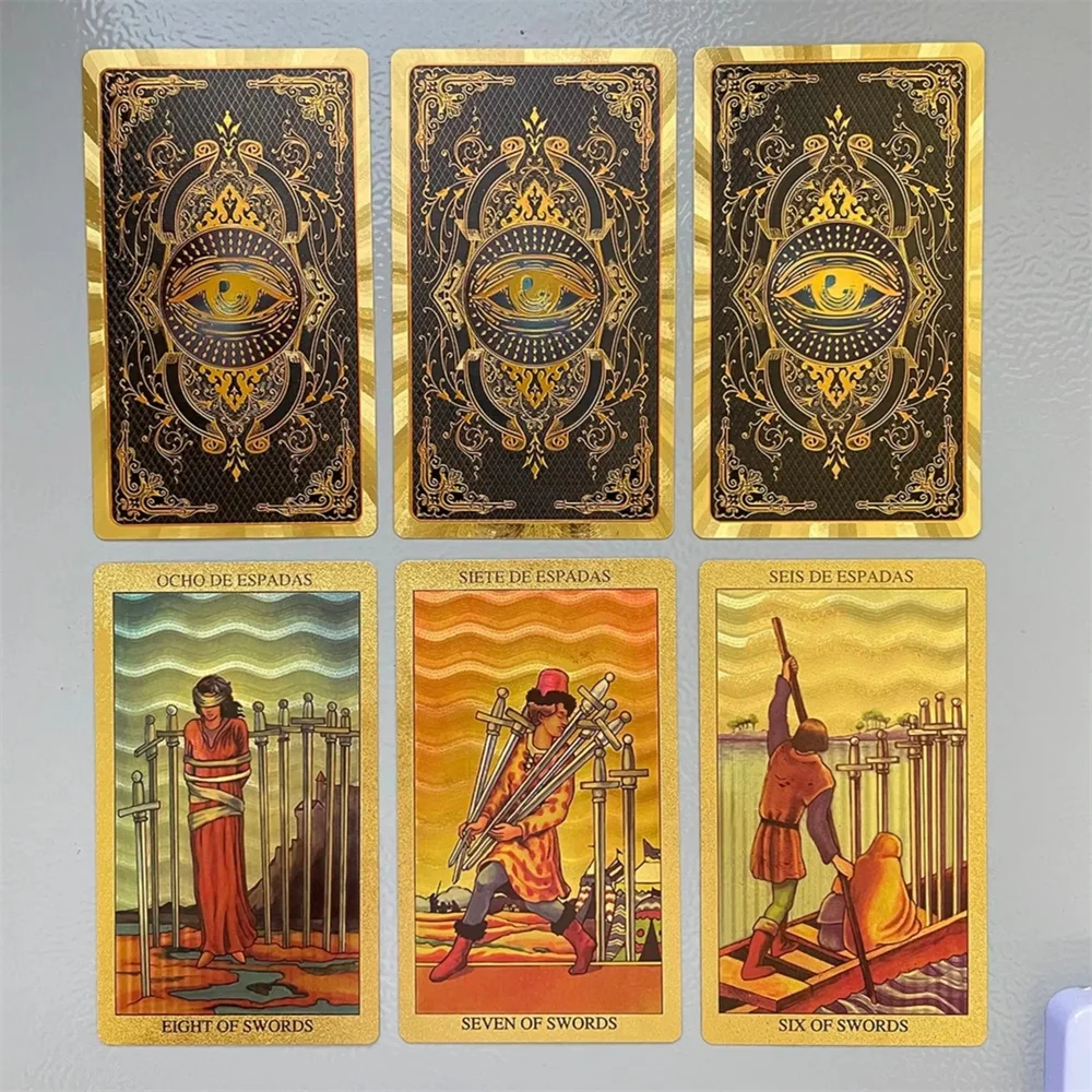 Waterproof Golden PET Plastic Tarot Cards Marvellous Predictive Divination Board Games Astrology