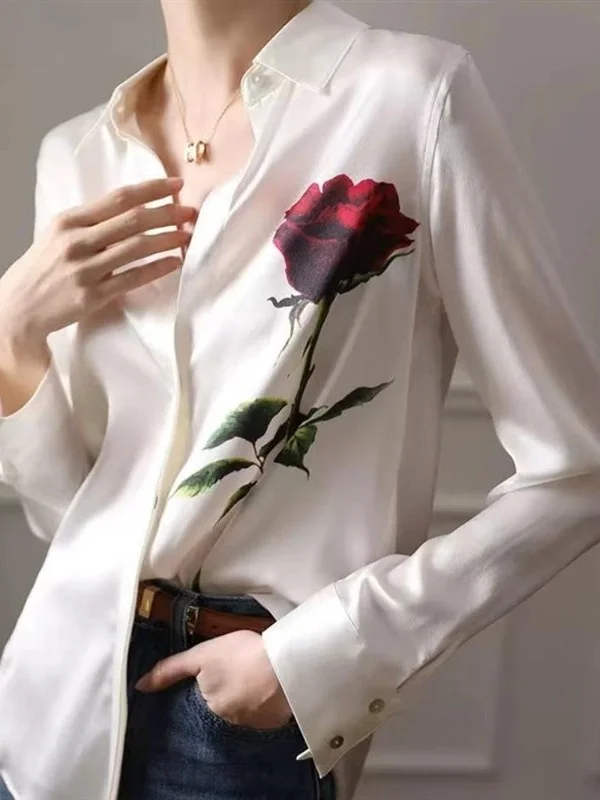 

Women's Heavy Silk Shirt Long Sleeve Cleanfit Style Polyester Fiber Non-deformable Thin Autumn Collection Flip Collar Design