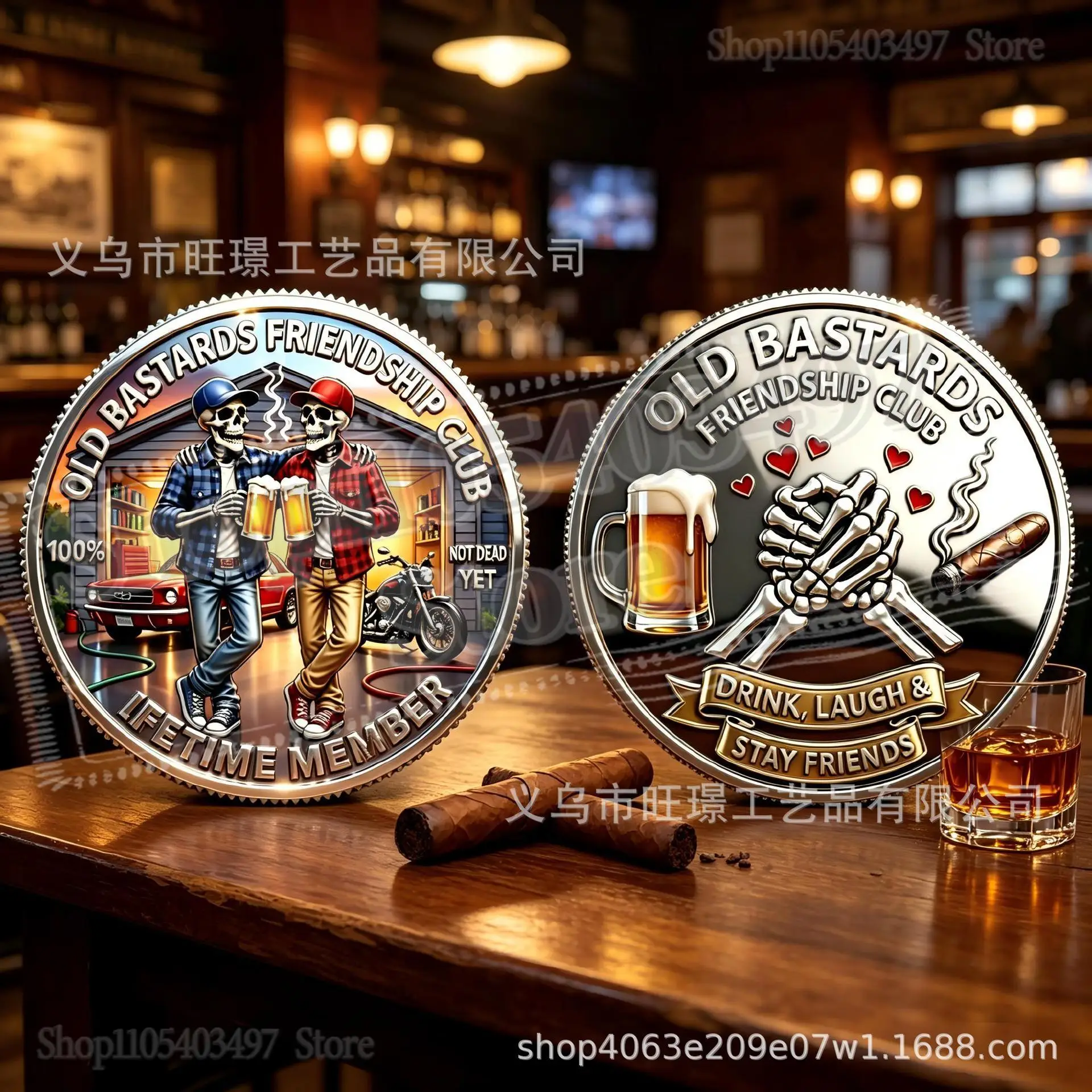

Old Bastards Friendship Club Challenge Coin,"Lifetime Member" Skeleton Friends Commemorative Coin,Novelty Collectible Gift