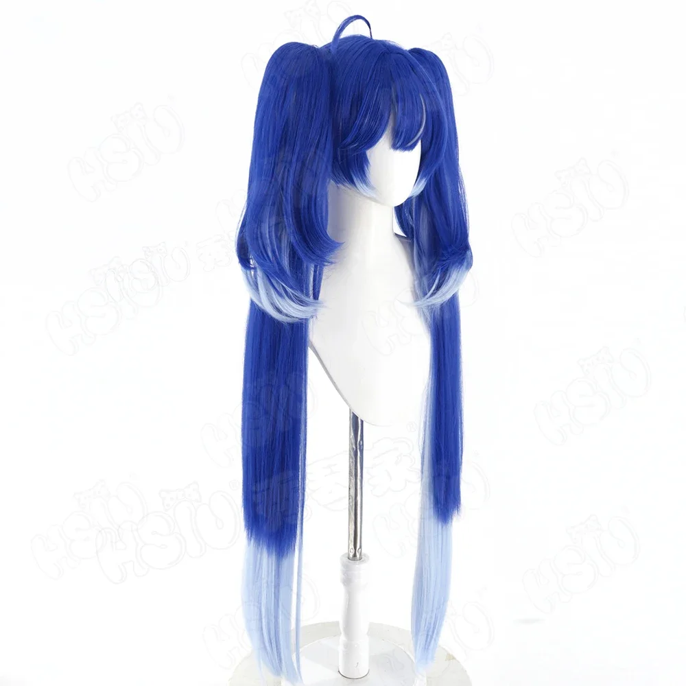 Peluca sintética de pelo largo azul y blanco para cosplay de Iuno de Wuthering Waves + gorro de peluca, peluca para fiestas y Halloween 2026