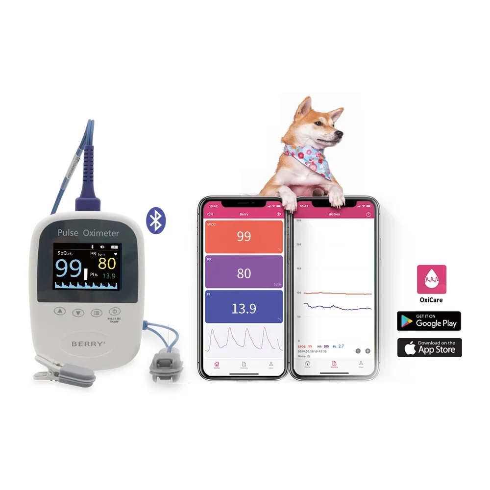 Veterinary Pulse Oximeter Bluetooth Dog Cat Animals Oxigen Saturation Spo2 Pulse Rate Health Monitoring CCU ICU Buzzer Alarm