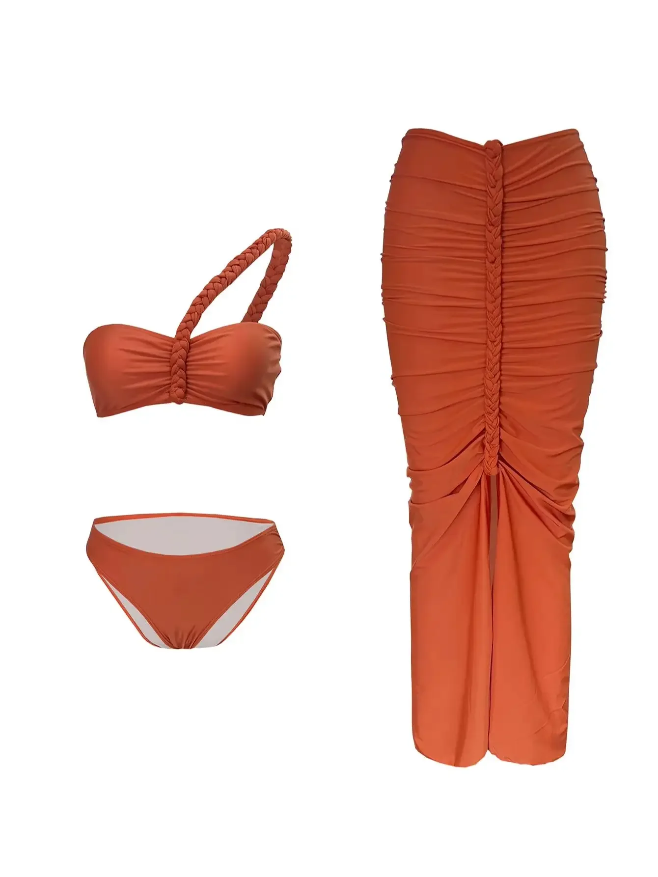 3pack Braid Swimwear With Skirt Women Bikini Swimsuit A Line Skirt Beach Cover Up Halter Bikini Set Beachwear Summer