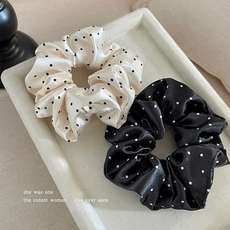 

1Pc Silk Scrunchies for Hair Simulation Silk Polka Dot Large Intestine Hair Ring Gentle Retro Head Rope Hairs Ring Hair Accessor