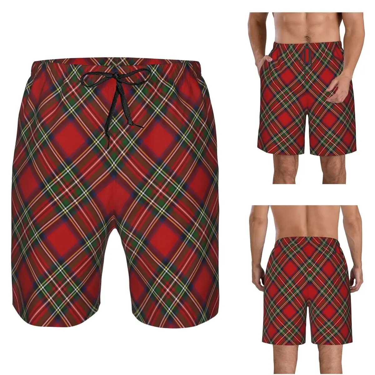 Royal Stewart Tartan Cross Plaid Trunks Beach Board Shorts Casual Quick Dry Swim Summer Men Pants