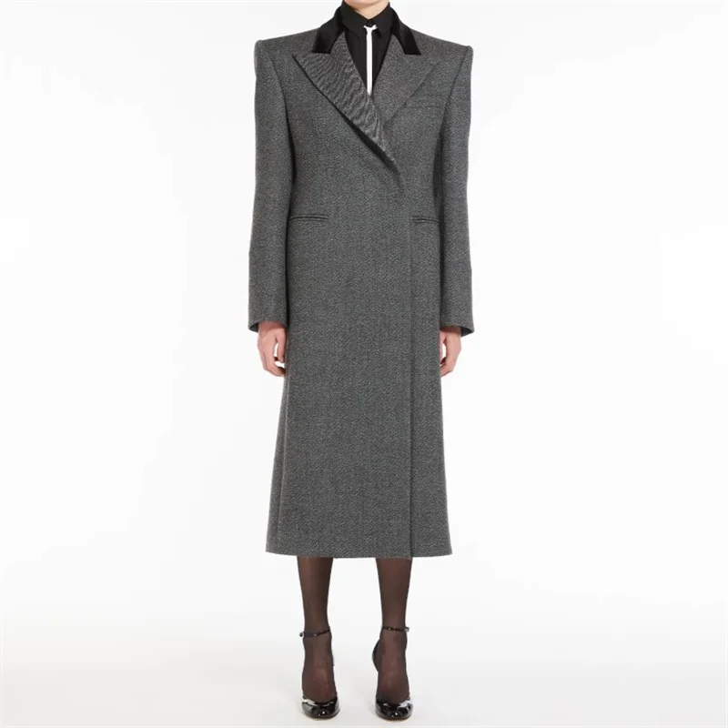 Women winter coats 2024 winter New fashion splicing slim women's trench coat High quality wool blend long coat women windbreaker