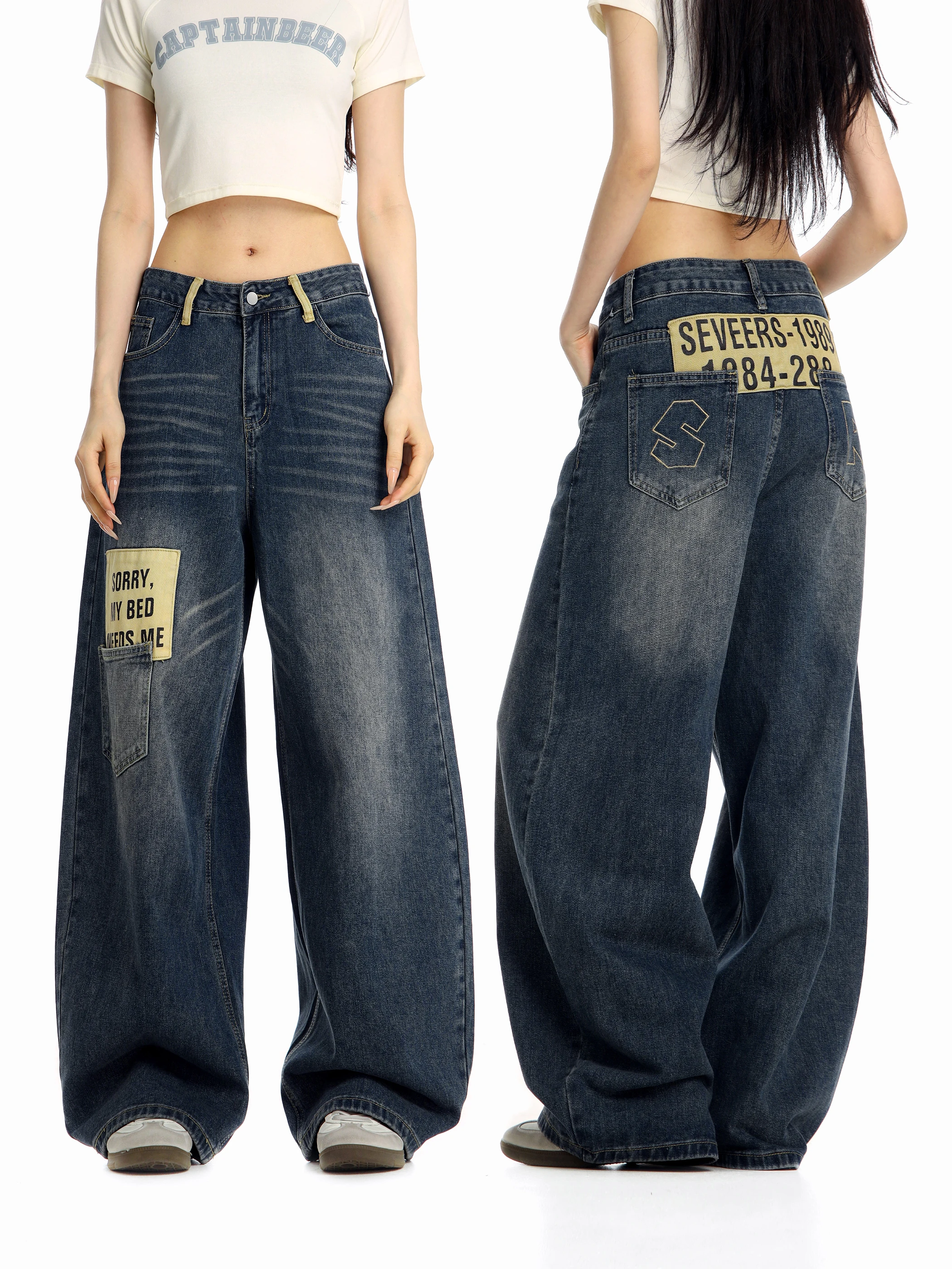 

Asymmetric Color Block Knife Denim Jeans Women's Summer New Style American Retro Patchwork Beer Captain Cleanfit Jeans