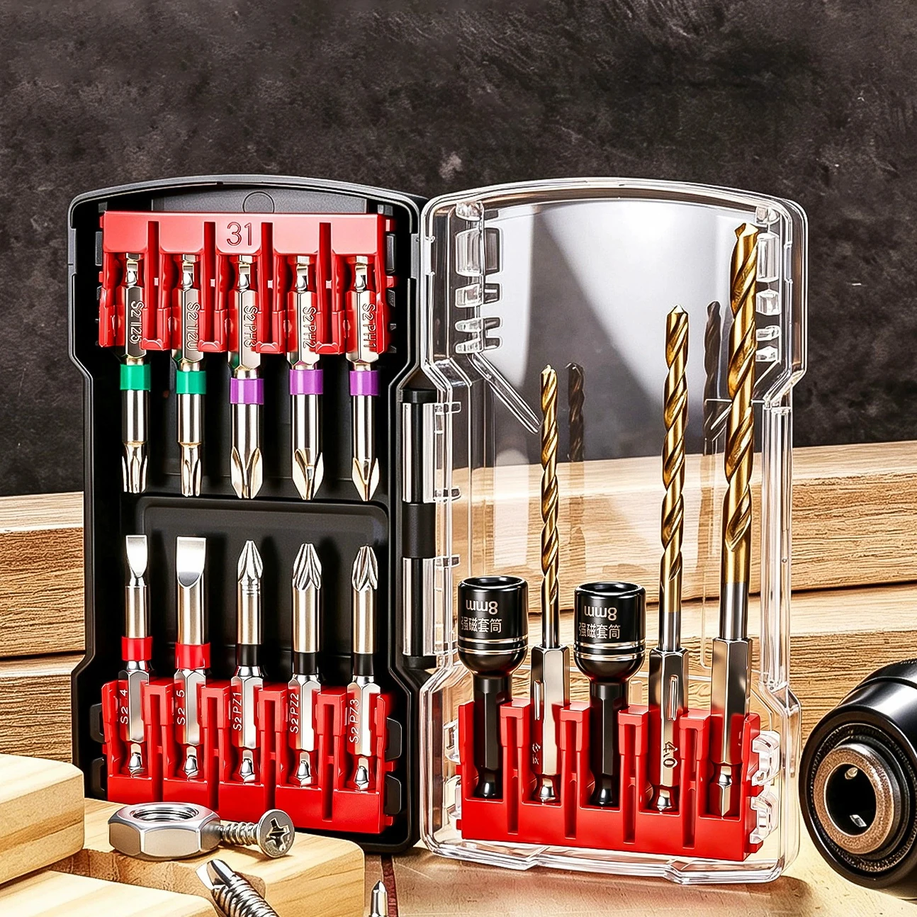 15Pcs Magnetic Impact Driver Bit Set, Heavy Duty S2 Steel Screwdriver Bits, Nut Setter & Drill Bit Combo