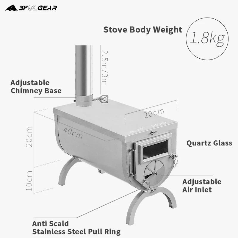 3F UL GEAR Camping Stove Titanium Wood Stove Large -Capacity Round Firewood Stove Camping Supplies Outdoor Stove & Accessories