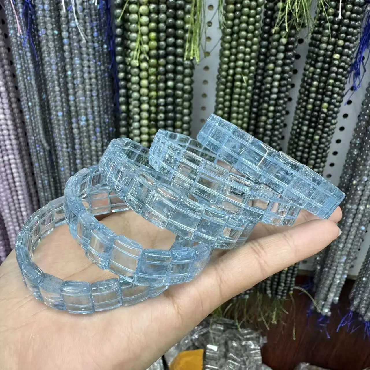 AAAAAA Natural Blue Topaz Square Bangle Loose Beads Jewelry Party Fashion Women Men Couple Bracelet Elegant Accessories Gift