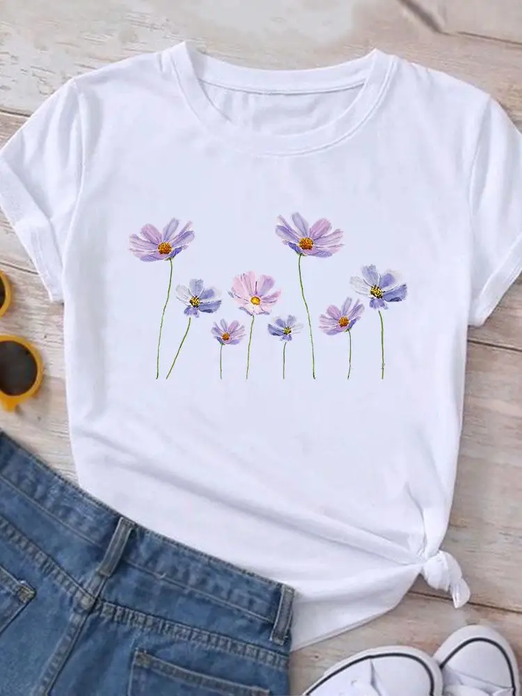 

Graphic T Shirt Sweet Flower Floral 90s Casual Clothing Summer Short Sleeve Women Print Fashion Clothes Tee T-shirt Female Top