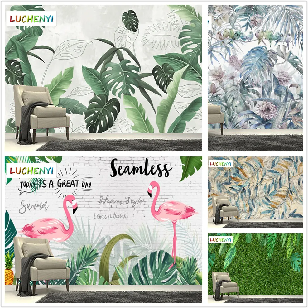 

Papel de parede custom tropical plant flamingo, leaves wallpaper mural,living room tv wall bedroom home decor