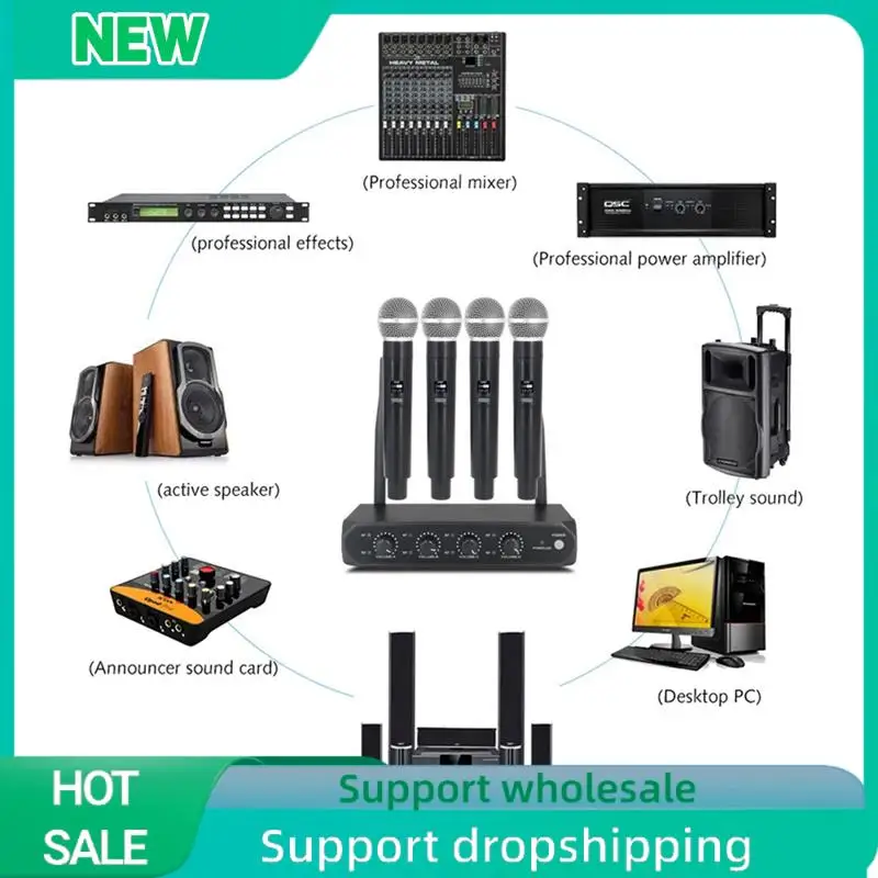 Professional Wireless Microphone System Fixed Frequency Handheld Device Plastic For Stage, Home Parties, Churches