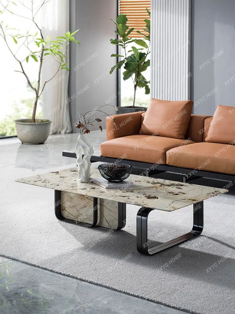 Minimalist natural marble luxury stone coffee table Modern minimalist edge table design New high-end square corner table