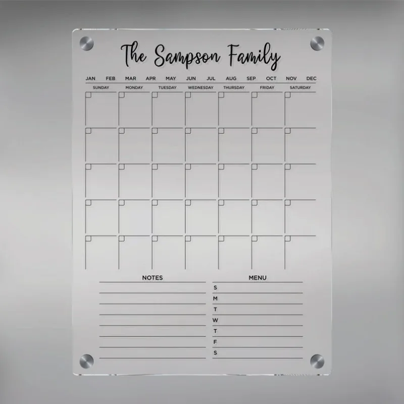 Acrylic Fridge Calendar, Magnetic Planner, Customized Dry Erase Board, Monthly Meal Planner, Kitchen Decor