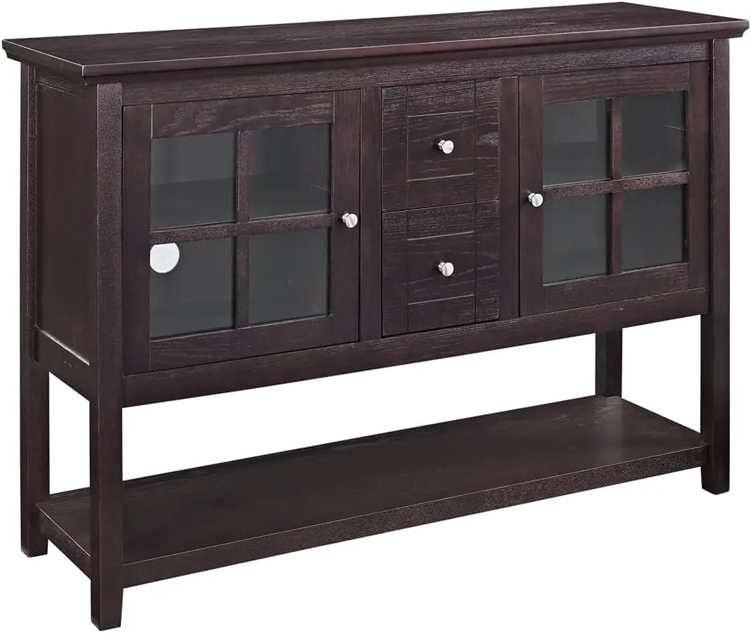 Industrial 3-Door Buffet Sideboard for Kitchen-Dining Room, Espresso Finish Coffee Bar Cabinet w/ Doors and Adjustable Shelves