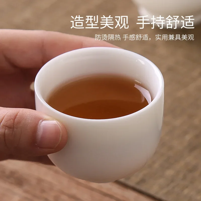 White Jade Kung Fu Small Tea Cup Tea Bowl Master Cup Egg-Shell White Porcelain Cup Jade Porcelain Tea Set Tea Tasting Cup