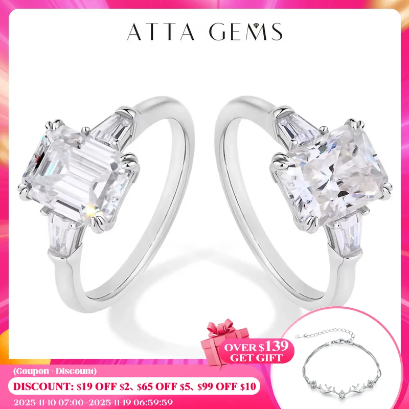 

ATTAGEMS Emerald Cut 3.0CT Moissanite Diamond Rings for Women D VVS1 Color Radiant Cut S925 Sterling Silver Wedding Jewelry Gift