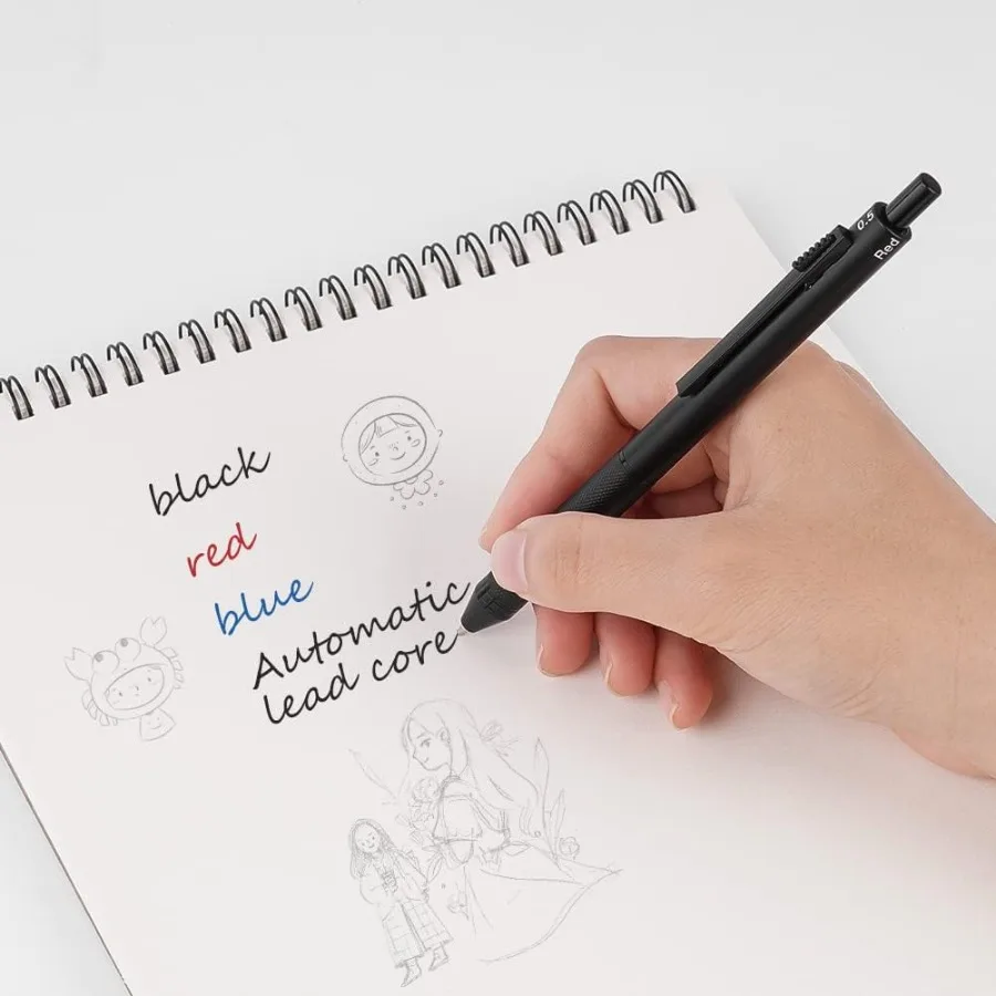 ปากกา AUAUY 4 in 1 หลายสี พร้อมตัวเรือนโลหะและเซ็นเซอร์แรงโน้มถ่วง สำหรับใช้ในสำนักงานและโรงเรียน คุณสมบัติ ปากกาลูกลื่น 3 สี ขนาด 0.5 มม.