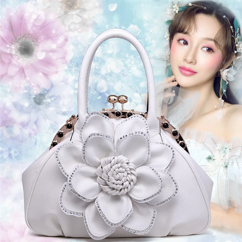 2023 Women New Fashion Sweety Large Rose Flowers Tote Lady Charm Handbags Shoulder Bag Dress Party Club Wedding Bag