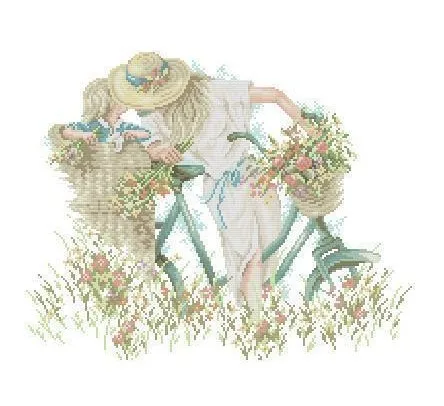 

Higher Cotton HIGH quality 14CT Cross Stitch Embroidery Sets Kits Bicycle Mother and Daughter 45x38cm CS-136WM