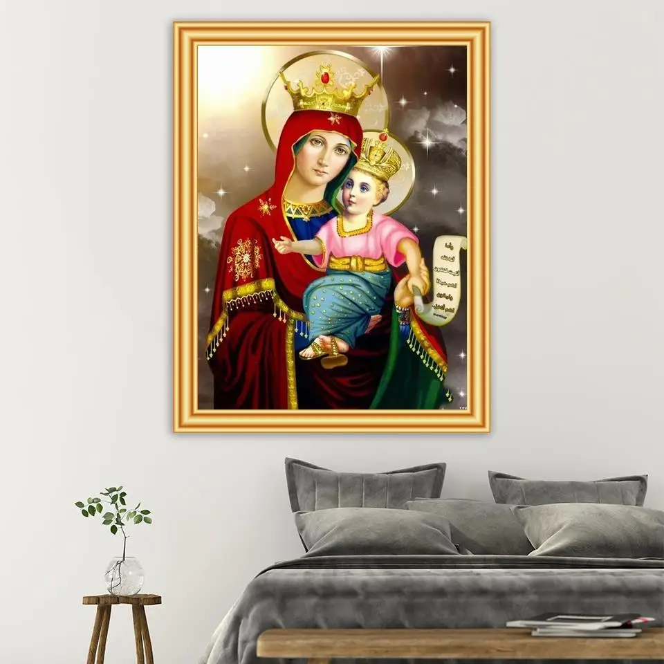 5D AB Drills Diamond Painting, Religion Icon, Woman, Baby Cross Stitch Kit, Full Square Embroidery, Mosaic Art Picture of bal inestones