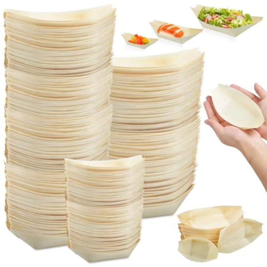 500 Platos de Bambú Desechables, Platos de Madera en Forma de Barco para Aperitivos, Bandeja para Servir Sushi, Recipientes para Alimentos, Tazones de Bambú Desechables