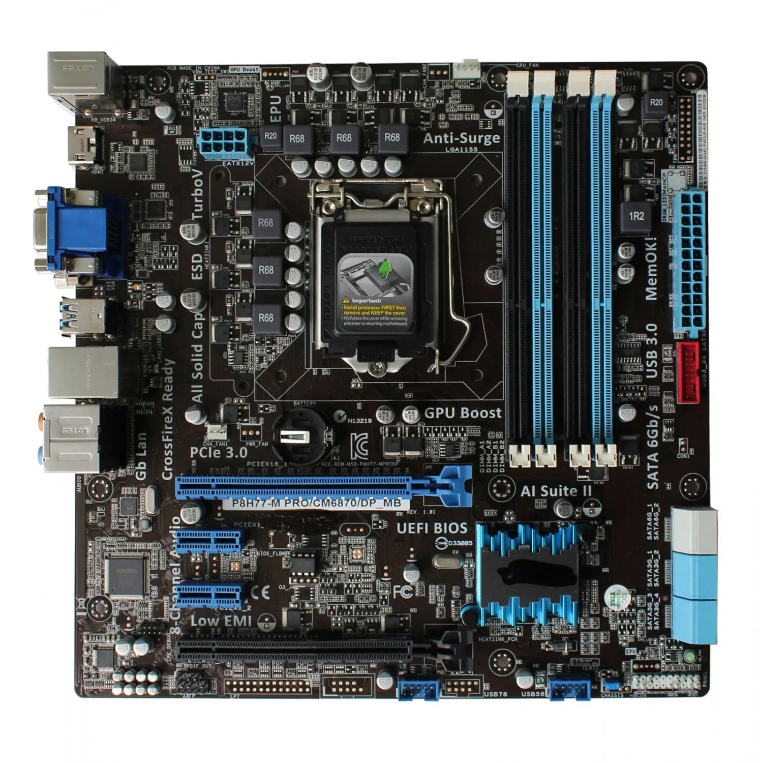 

Материнская плата ASUS P8H77-M PRO/CM6870/DP_MB LGA 1155 Intel H77 DDR3 32 ГБ с поддержкой Core i5-2500 i7-3770 2120 3220 3340, используемый процессор