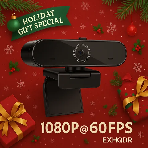 1080P 60FPS USB Webcam with Autofocus HDR, Dual Noise-Canceling Mics, Privacy Cover, H.264, Plug & Play — Perfect Christmas Gift
