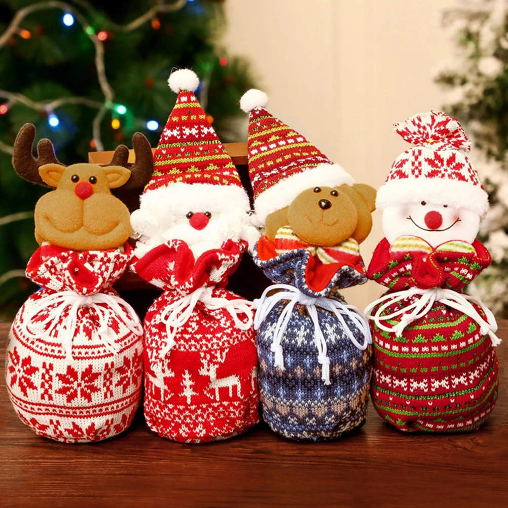 

Knitted Christmas Gift Bag Kids Candy Storage Bag Portable Hanging Ornament Party Decoration Santa Claus Design Large Capacity