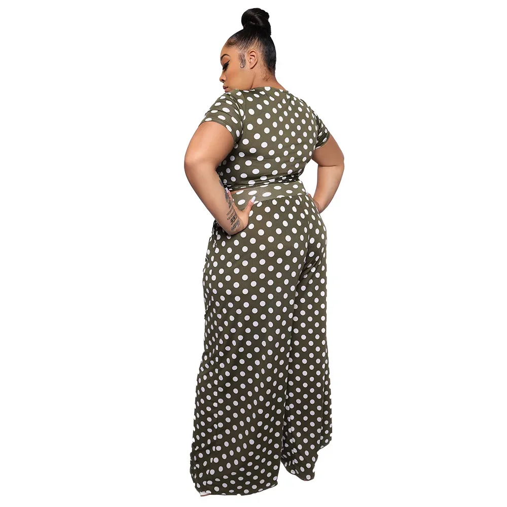 XL-4XL Plus Size Pant Suits Fashion Women Clothing 2024 African Summer Dot Short Sleeve Casual Two Piece Sets Dropshipping