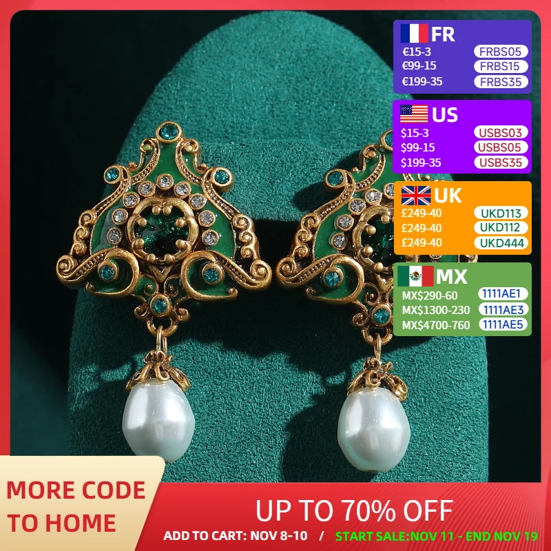 

Vintage Pearl Pendant Earrings Triangle Green Flame Enamel Freshwater Wedding Accessories For Women Luxury Jewelry Trends 2025