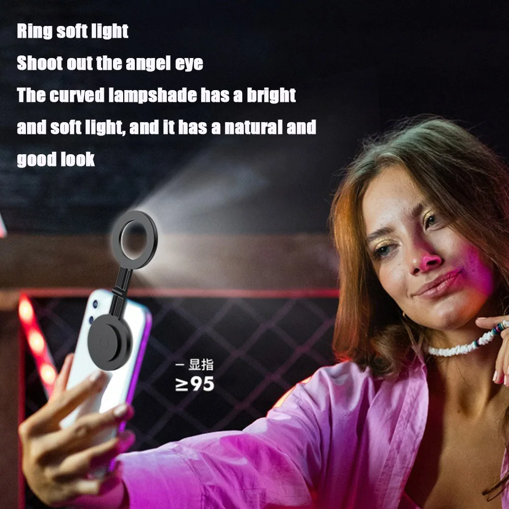 LED Magnetic Selfie Ring Light For iPhone 16 15 Magsafe Fill Light Photography Live Broadcast Ring Lamp Retractable Flip Bracket