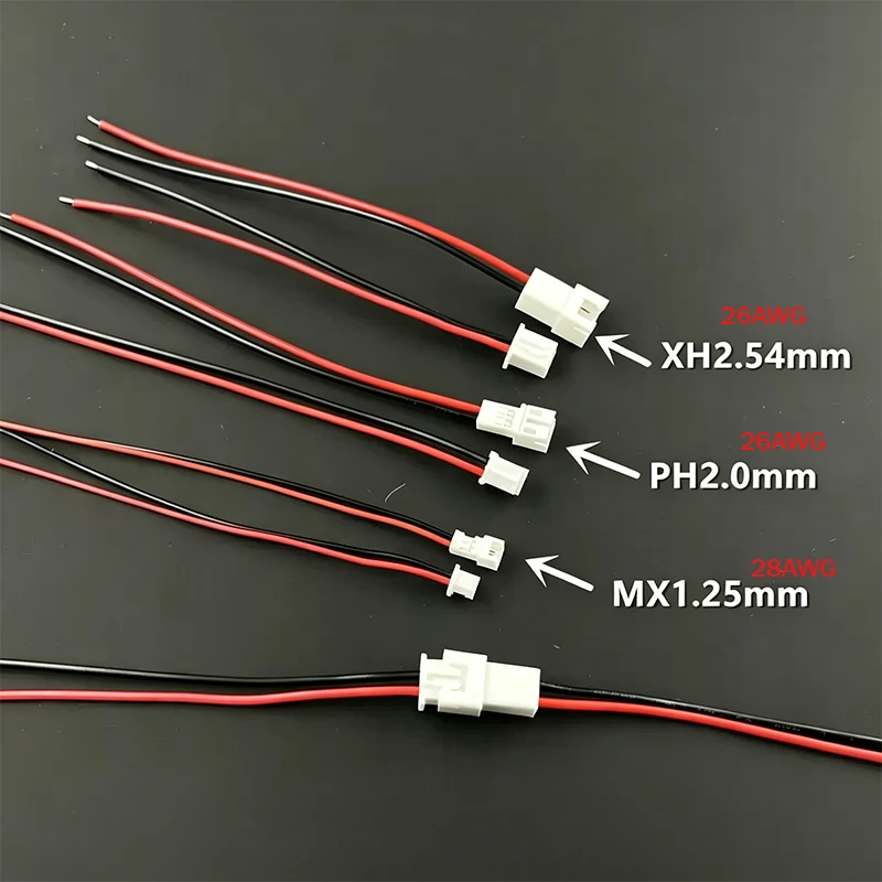 XH2.54mm PH2.0mm MX1.25mm 2P Terminal Power Wire Male Female In-line Mating Connector Cable Assembly 10cm 20cm Length Optional