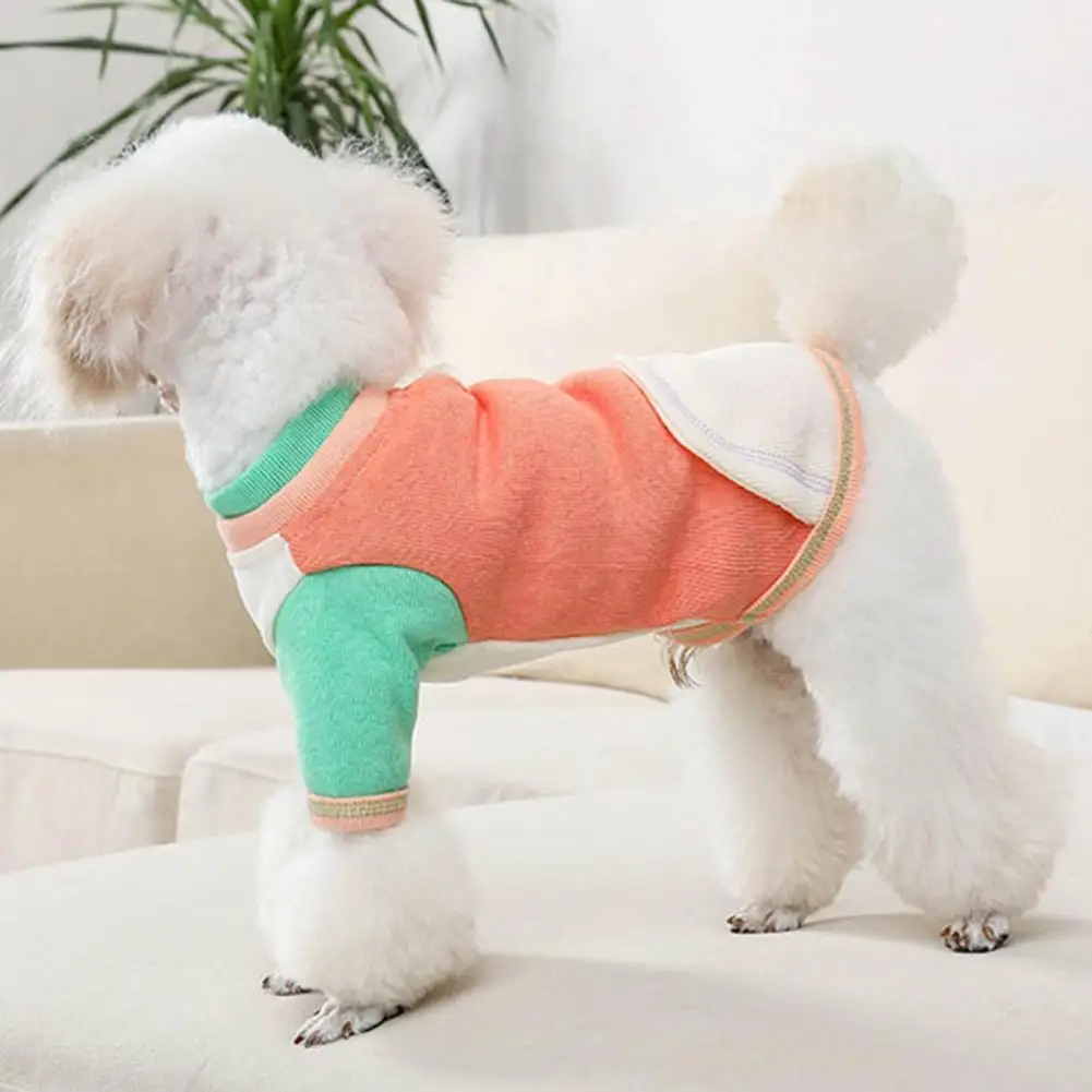 Dog Hoodies Color Blocking Design Keep Warmth Pet Sweater Soft Texture Fashion Dogs Cats Sweatshirt Adorable Round Neck Costume