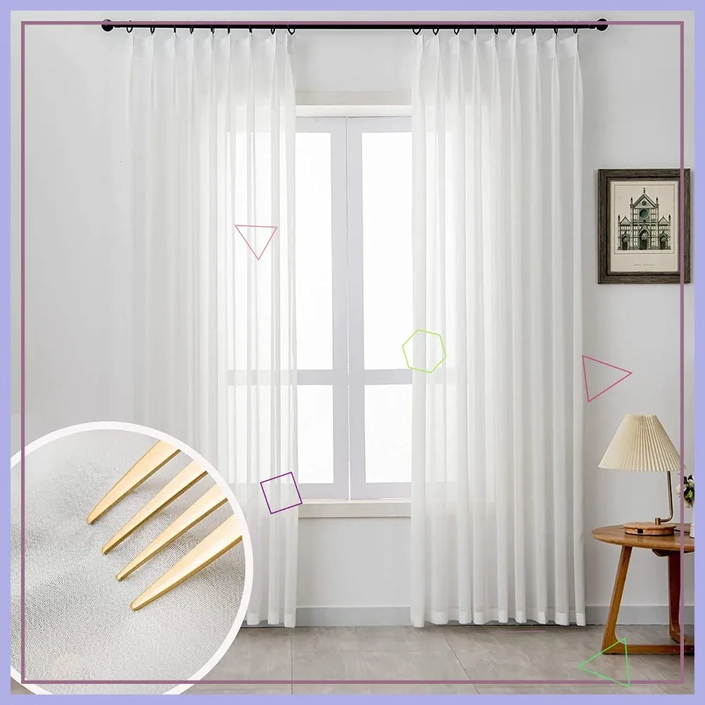 

Off White Sheer Curtains 102 Inch Length 2 Panels Pinch Pleated for Living Room Bedroom Light Filtering
