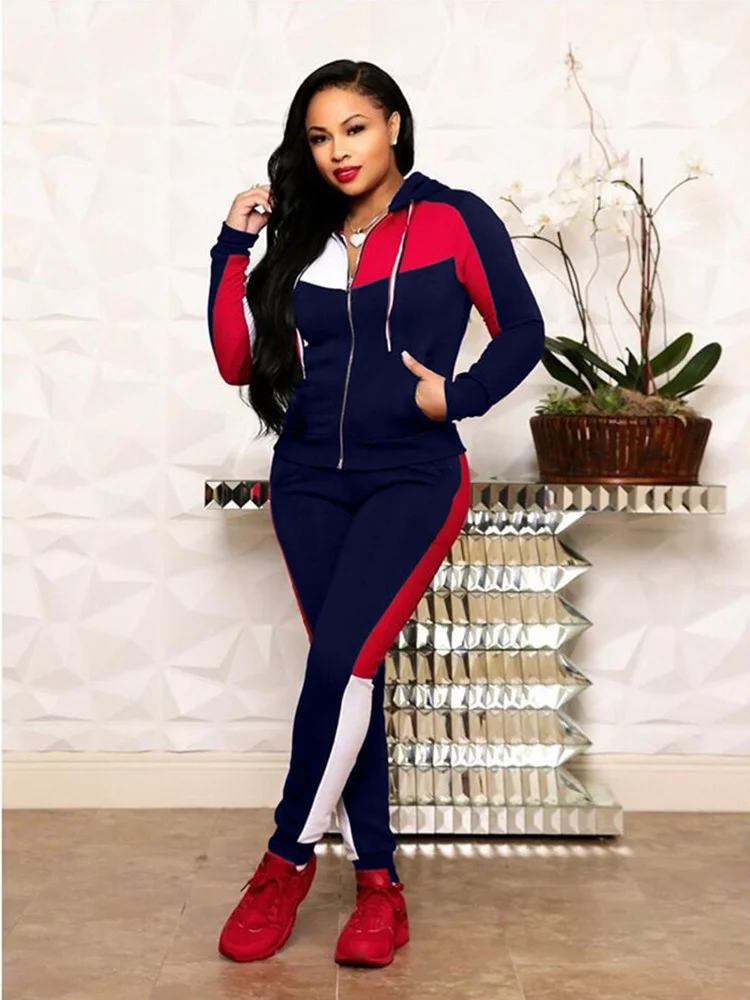 2023 Spring Two Piece Sets Womens Geo Print Long Sleeve Zip Up Hooded Top & Pants Set Outifits Fashion Tracksuits Casual Elegant