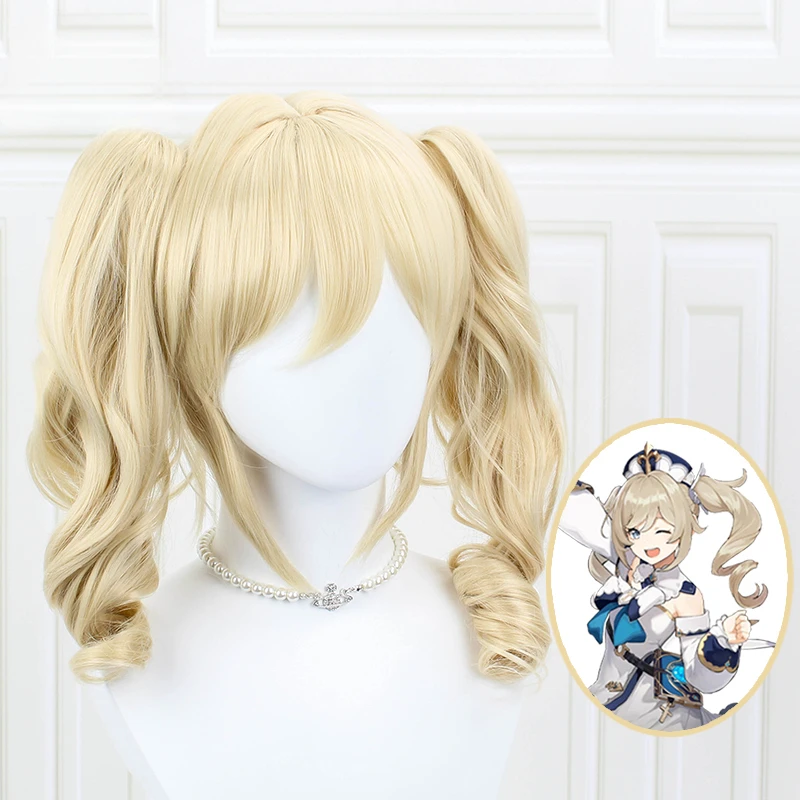 Barbara Genshin Impact Cosplay 40cm Christmas Blond Golden Wig Cosplay Anime Cosplay Heat Resistant Synthetic Wigs