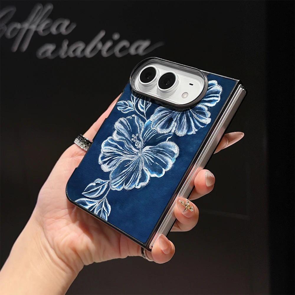 Pirve Marineblau-weiße Blumen- – Phone Cases Leather Bewertung und Preis