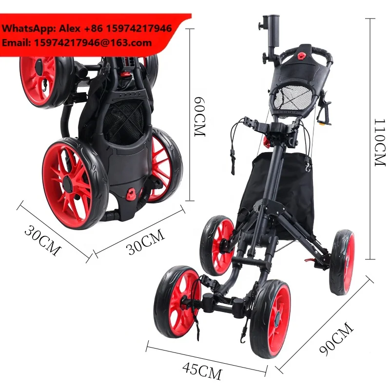Hot Selling Foldable Height Adjustable Aluminum 4 Wheels Golf Trolley Outdoor Practice Durable Folding Golf Hand Push Cart