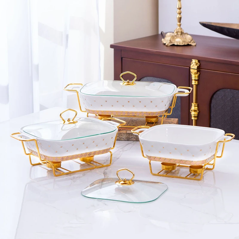 Double Ears Catering Restaurant Heating Food Warmer Buffet Ceramic Chafing Dishes - view 5