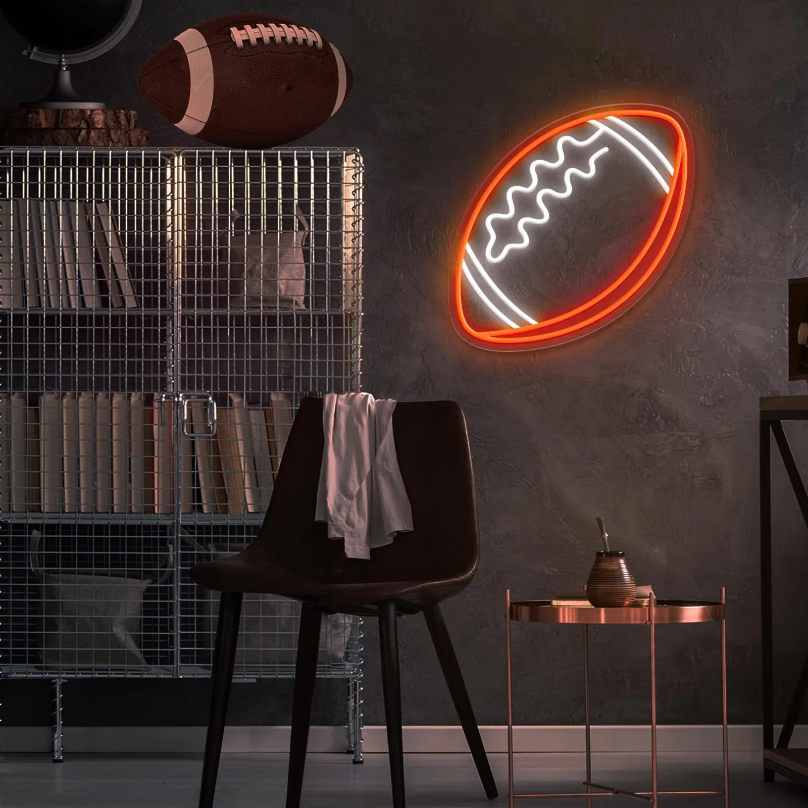 Football-Shaped Neon Light, Football LED Signs for Man Cave, Teens, Boys, and Girls' Bedrooms and Game Rooms.