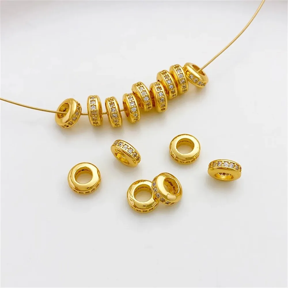 

18K Gold Inlaid Zircon Large Hole Drum Shaped Wheel with Separated Beads Handmade DIY Bracelet Necklace Headpiece Material L233